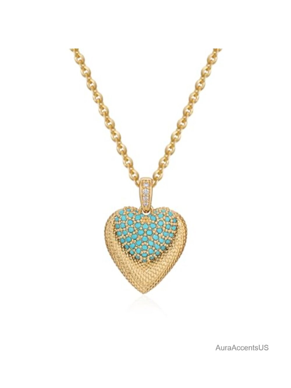 14k Gold Plated Brass Turquoise Pendant Necklace Adjustable Chain